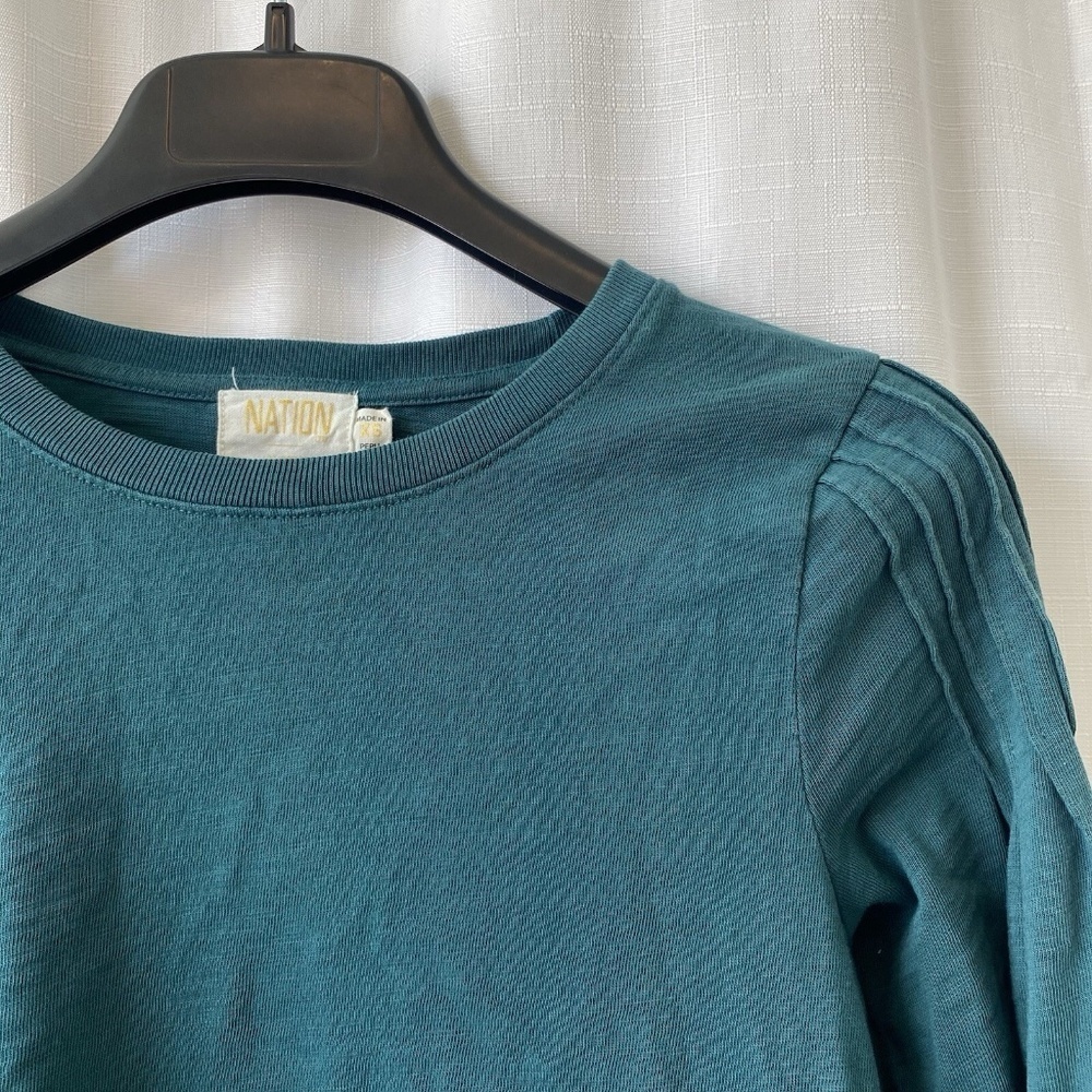 NATION LTD Women’s XS Green Sabine Balloon Puff Sleeve Casual Pullover Tee - Picture 2 of 12